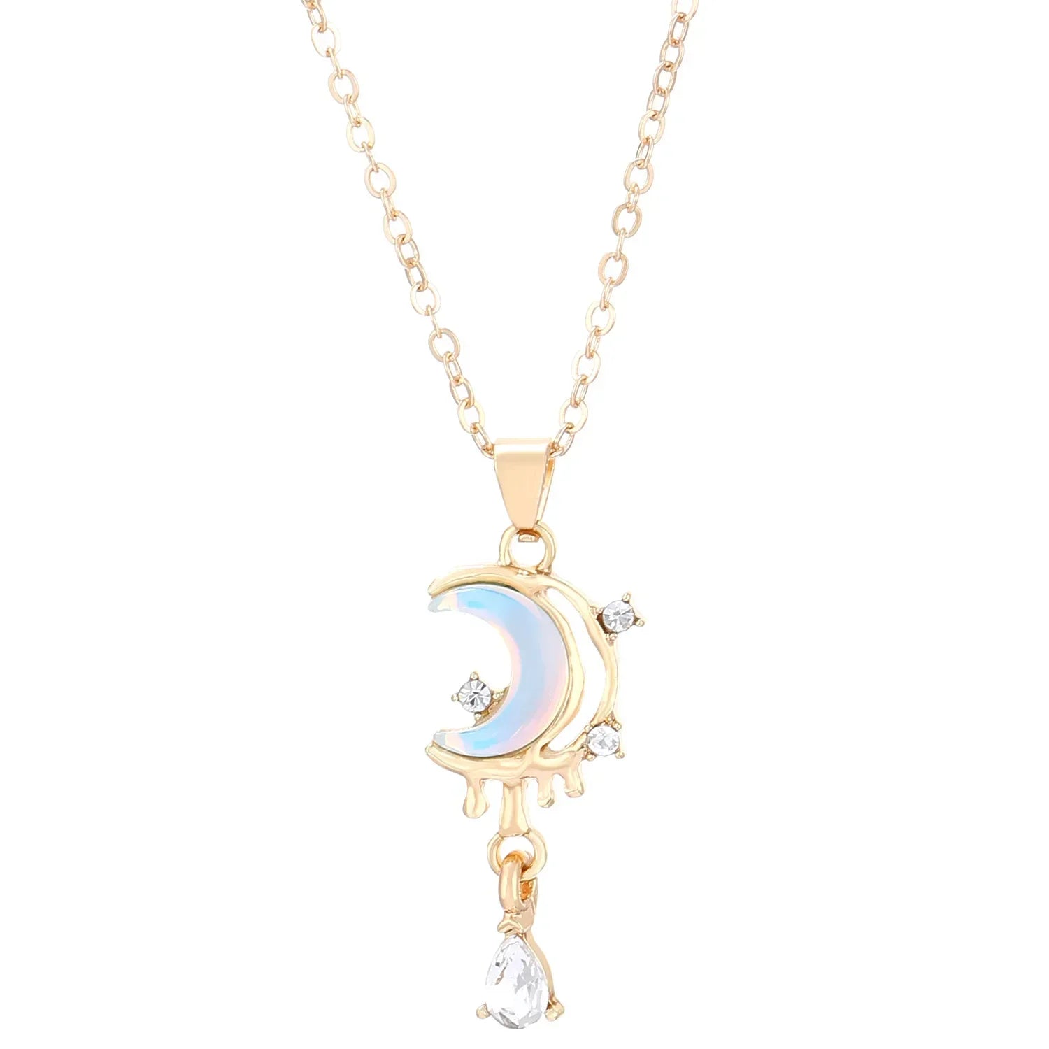 LATS Fashion Luxury Inlaid Zircon Planet Moon Pendant Necklace for Women Girl Butterfly Water Drop Clavicle Chain Charm Jewelry