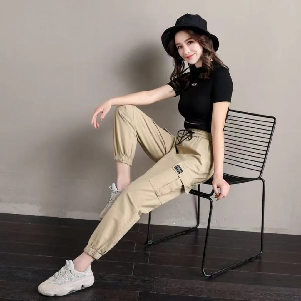 Women Pants Thin Style New Solid Casual Pockets Wide Leg Trousers Drawstring Fashion Ladies Straight Pants Versatile Trend - Azara