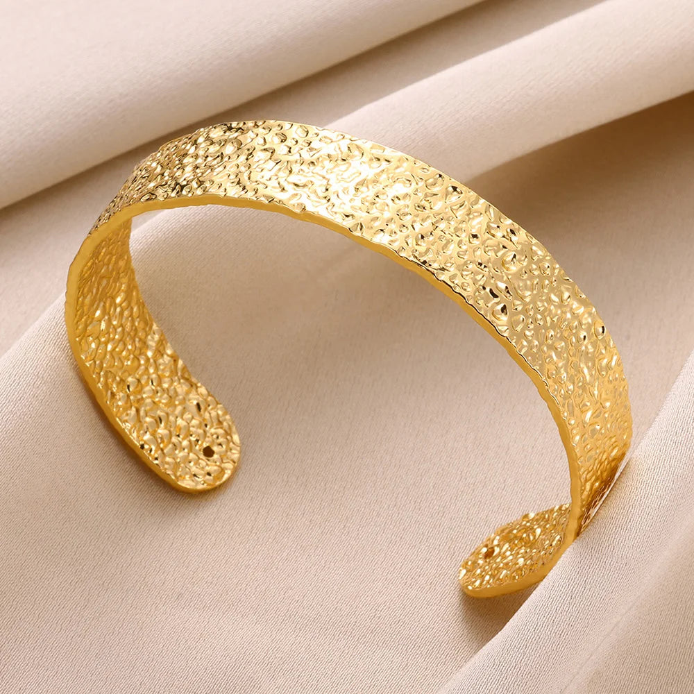 Vintage Irregular Bracelet For Women Stainless Steel Gold Color Open Cuff Bangles Exquisite Luxury Jewelry Gift pulseras bijoux