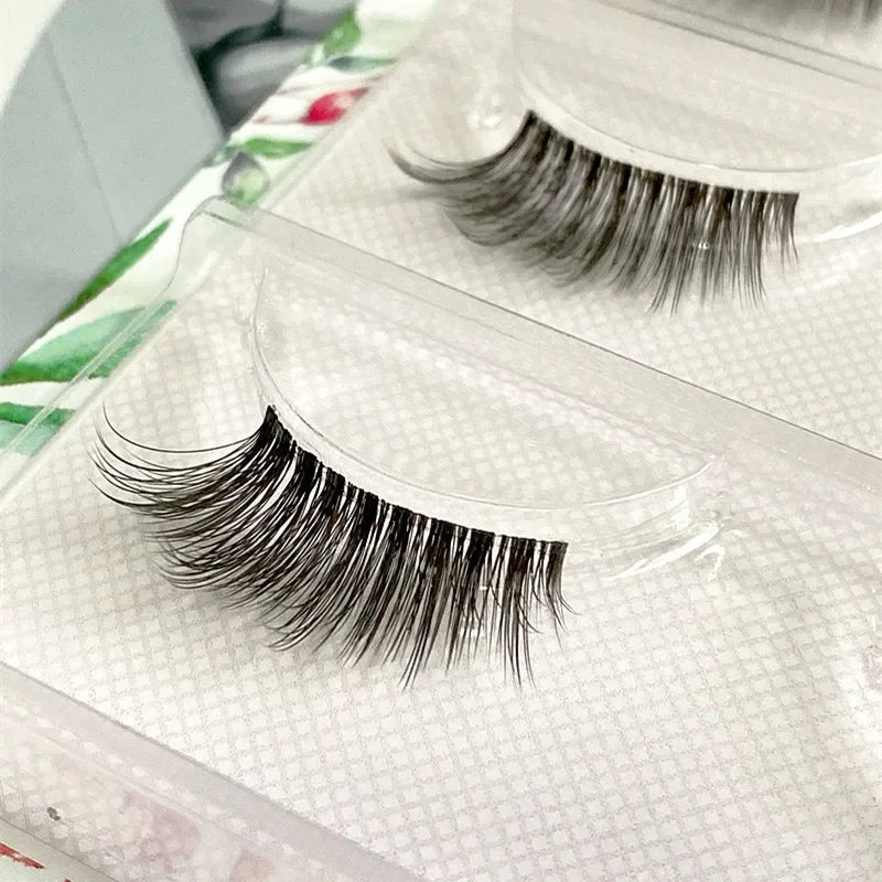 3pairs short Mink Lashes 3D Mink Eyelashes Invisible Band Natural Black Mink False Eyelash Full Strip cilios posticos Reusable