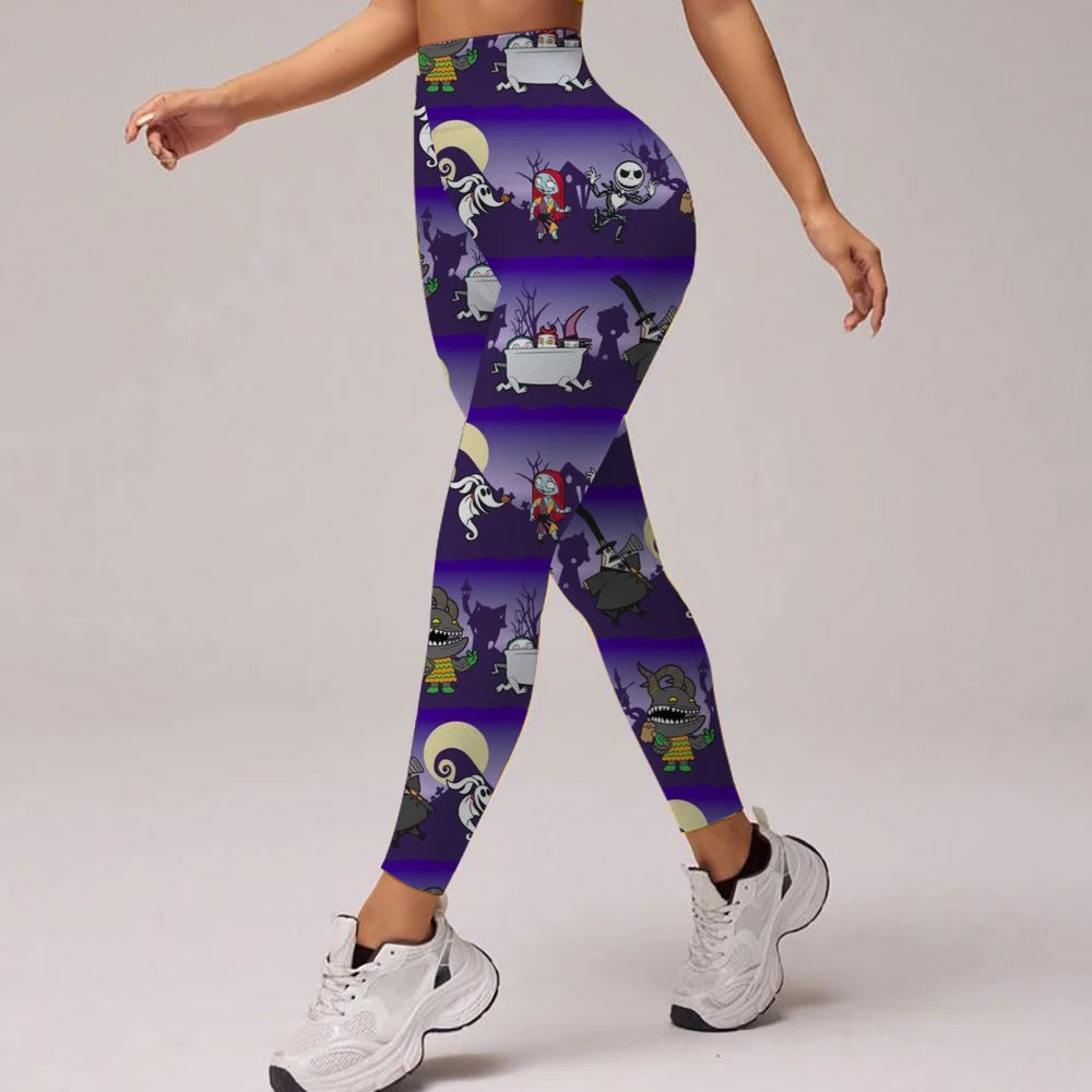 The Nightmare Before Christmas Gym Exercise, High Waisted Leggings, Party Fitness, Running, Outdoor Pilates Pants