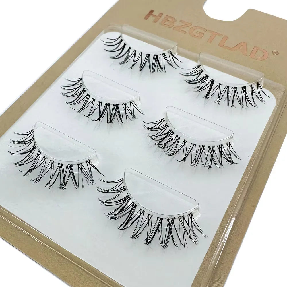 3pairs short Mink Lashes 3D Mink Eyelashes Invisible Band Natural Black Mink False Eyelash Full Strip cilios posticos Reusable