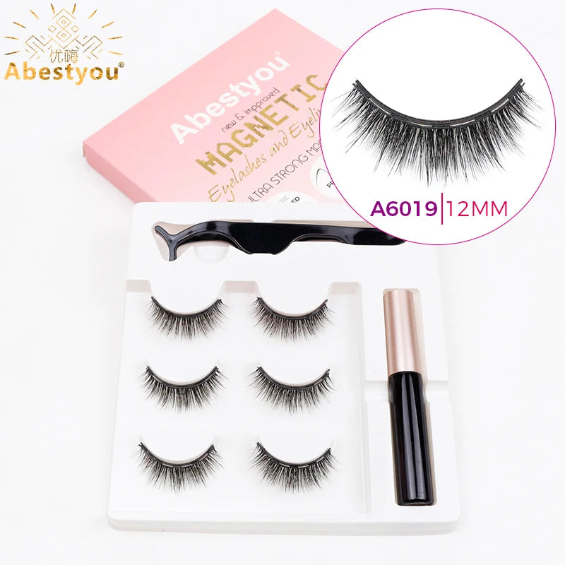 Abestyou Micro 5 Magnets Natural Long 3d 3pairs False Mink Magnetic Lashes With Eyeliner Tweezers Eyelashes Holder Makeup Kits