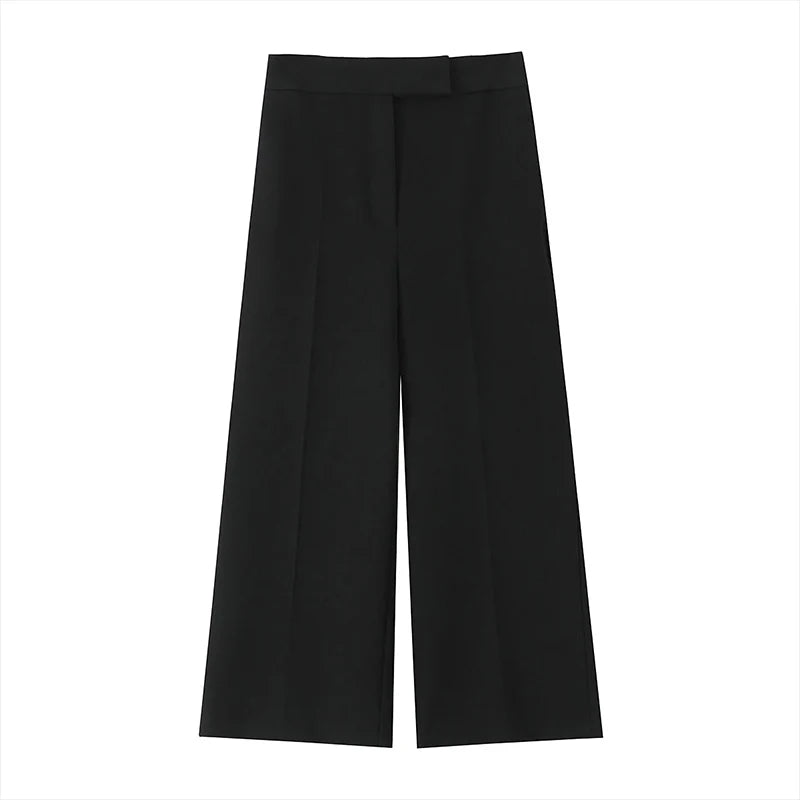 Willshela Women Fashion Black Front Zipper Wide Leg Pants Vintage High Waist Ankle Length Female Chic Lady Trousers - Azara