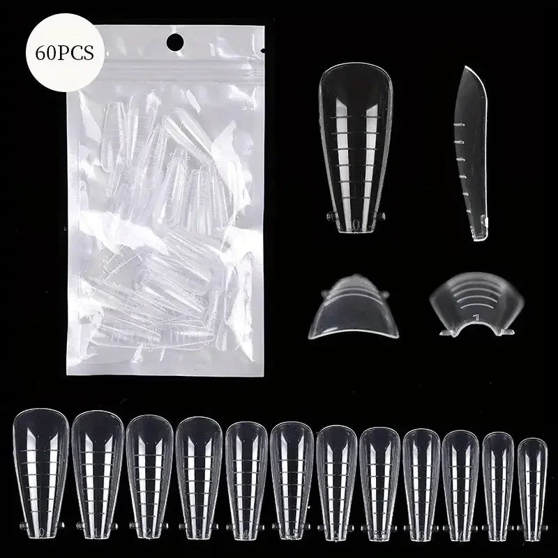 60Pcs/lot Extension False Nails Art Tips Acrylic Fake Finger UV Gel Polish Mold SculptedFullCover PressonManicures Supplies Tool