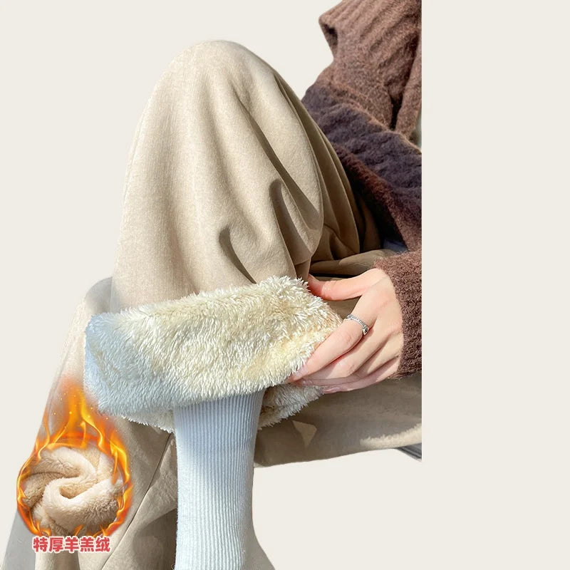 Women's Wide-Leg Trousers Autumn Winter Thick Straight-Leg Corduroy Trousers Versatile Breathable Warm Ideal Petite Frames - Azara