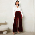 Women's autumn and winter gold velvet wide-leg pants with ruffles, high waist, straight, loose and slim elegant trousers - Azara