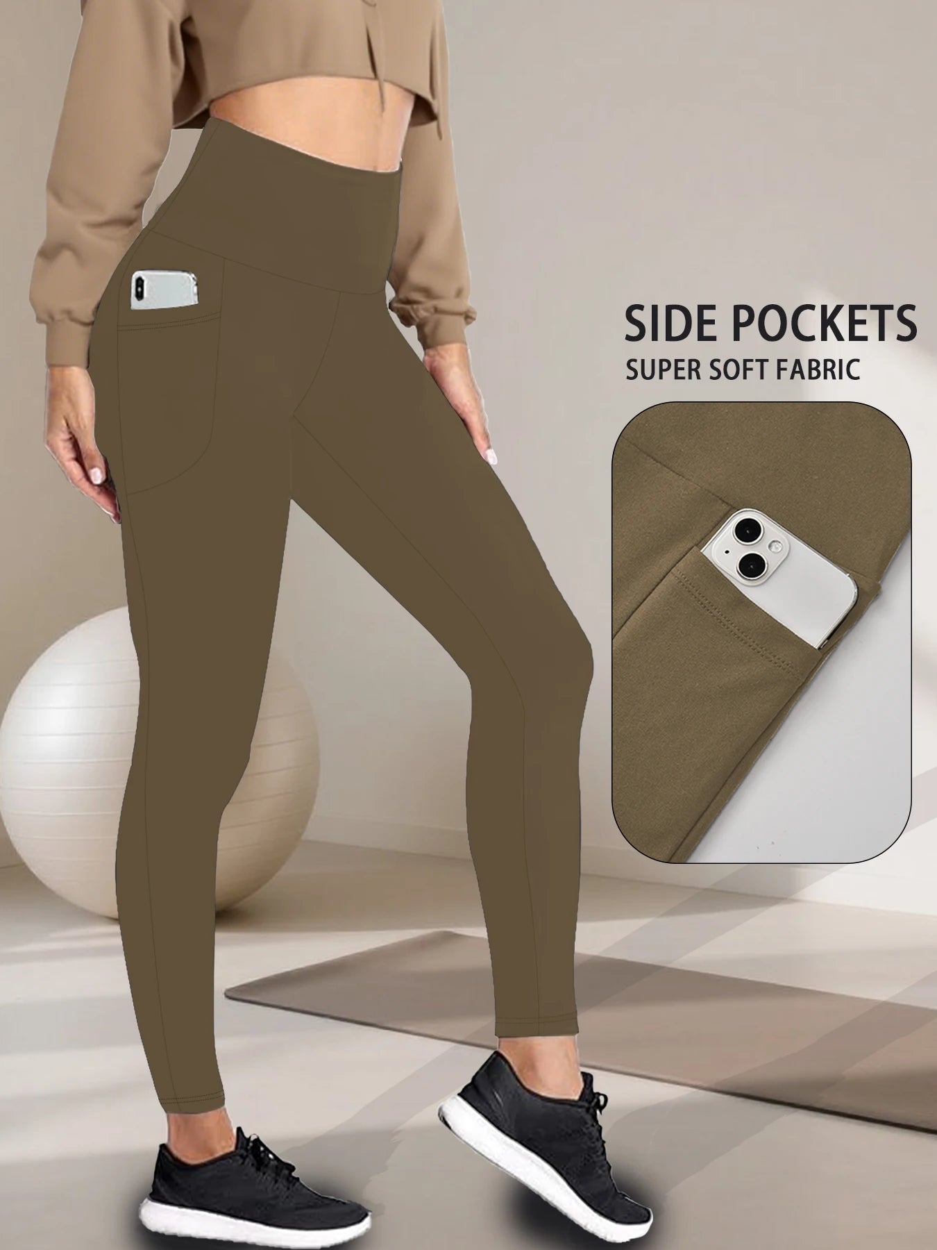 Super Soft Sports Leggings With Pockets For Women High Waisted Workout Yoga Running Push Up Gym Fitness Tight Pants Women's