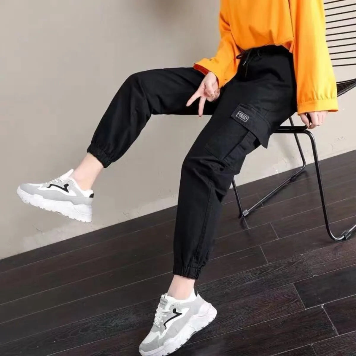 Women Pants Thin Style New Solid Casual Pockets Wide Leg Trousers Drawstring Fashion Ladies Straight Pants Versatile Trend - Azara