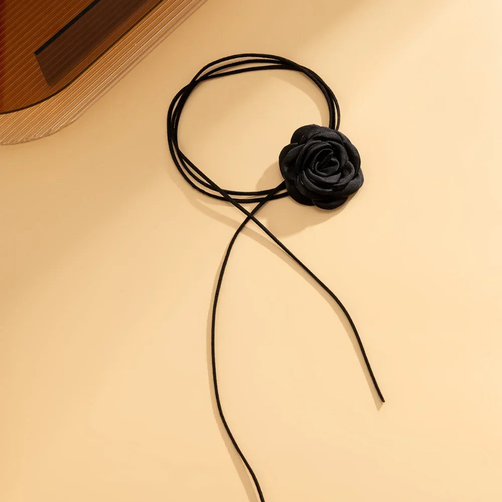 Romantic Gothic Phantom Flower Clavicle Chain Necklace for Women Ladies Korean Fashion Adjustable Rope Choker Y2K Accessories