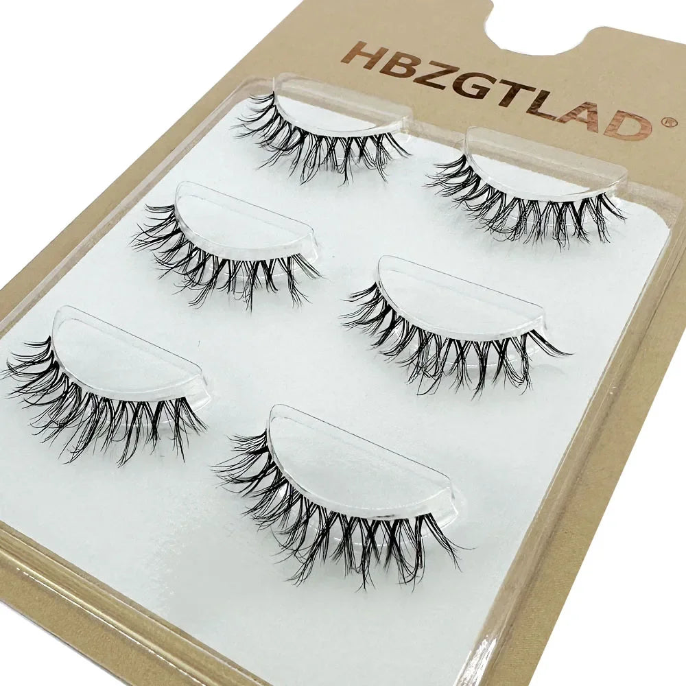 3pairs short Mink Lashes 3D Mink Eyelashes Invisible Band Natural Black Mink False Eyelash Full Strip cilios posticos Reusable