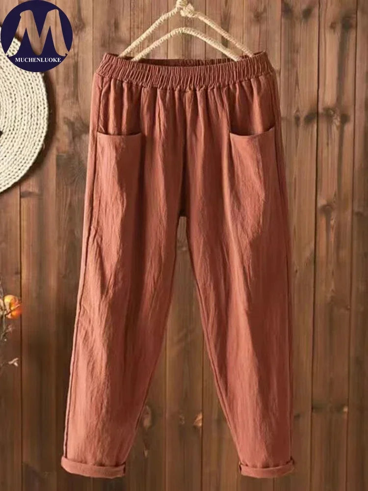 Women Pants High Waist 2023 Summer New Slim Elastic Waist Straight Tube Harun Pant Korean Fashion Leisure Loose Women's Pants - Azara