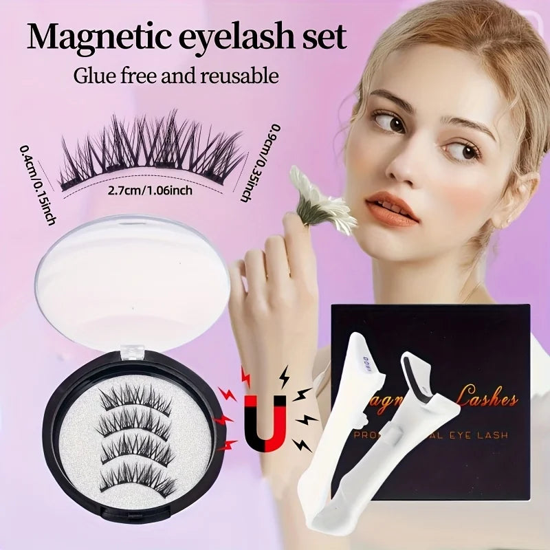 3D Magnetic False Eyelashes Set, Glue-free False Eyelashes Kit, Reusable & Waterproof for a Natural Look, Makeup Accessories
