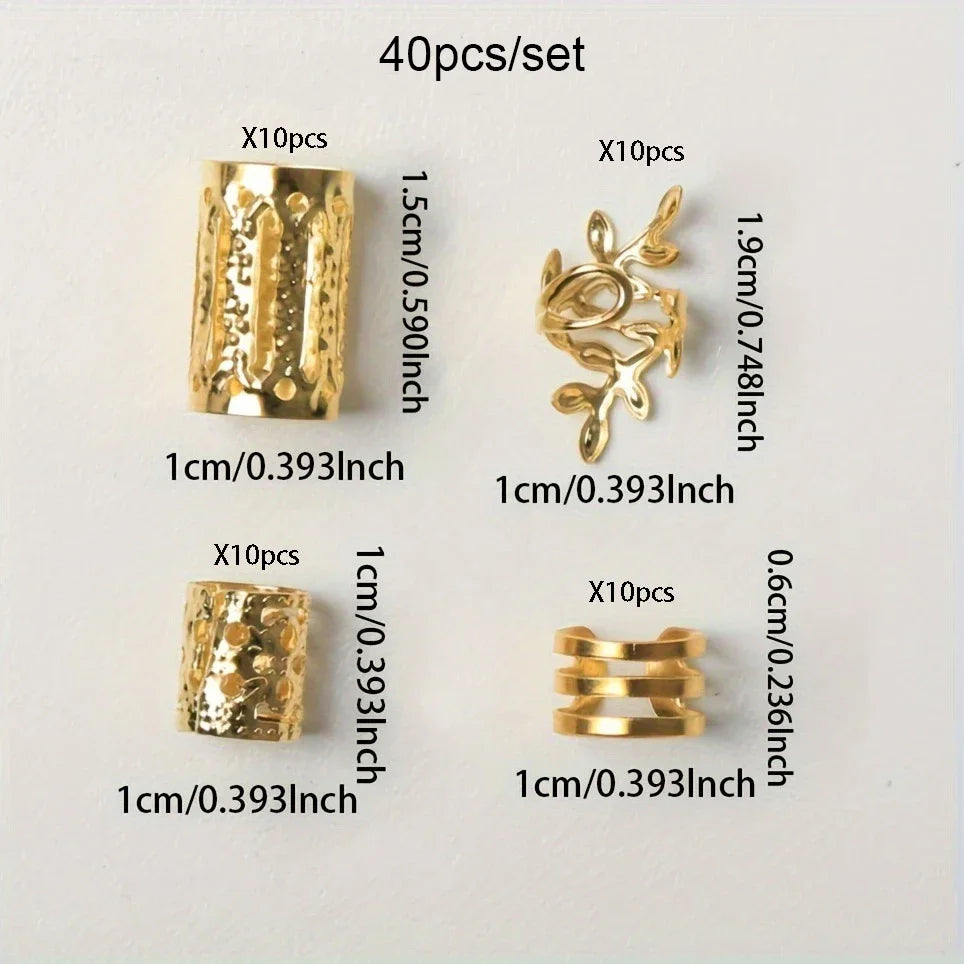 40pcs/set Mixed Hair Rings Set, Dreadlocks Beads Hair Braid Rings Clips Dread Locks Hair Braiding Cuffs Decoration/Accessories