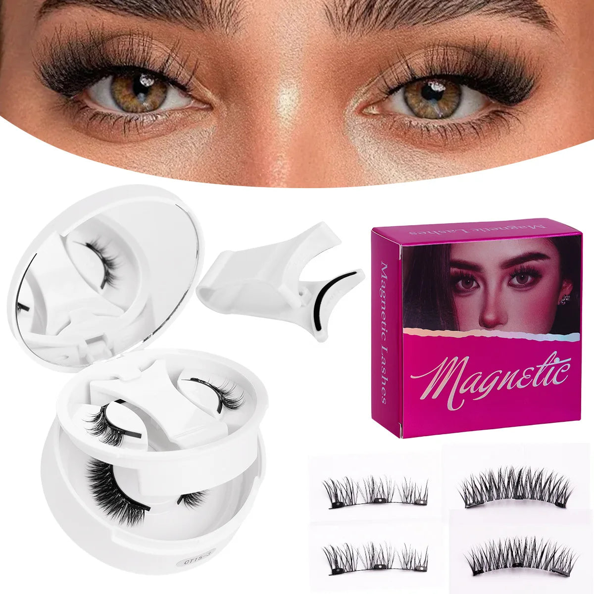 New 2 Pairs Magnetic Fake Eyelashes Set No Glue Needed Faux Lashes Reusable False Eyelashes with Magnetic Tweezers Makeup Tool