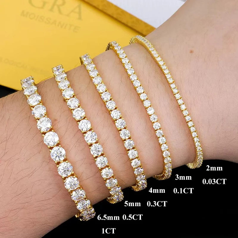 EWYA Real D Color Full 2/2.5/3/4/5/6.5mm Moissanite Tennis Bracelet For Women S925 Plated 18K Rose Gold Diamond Link Bracelets