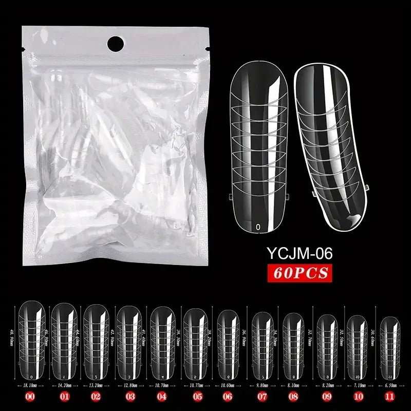 60Pcs/lot Extension False Nails Art Tips Acrylic Fake Finger UV Gel Polish Mold SculptedFullCover PressonManicures Supplies Tool