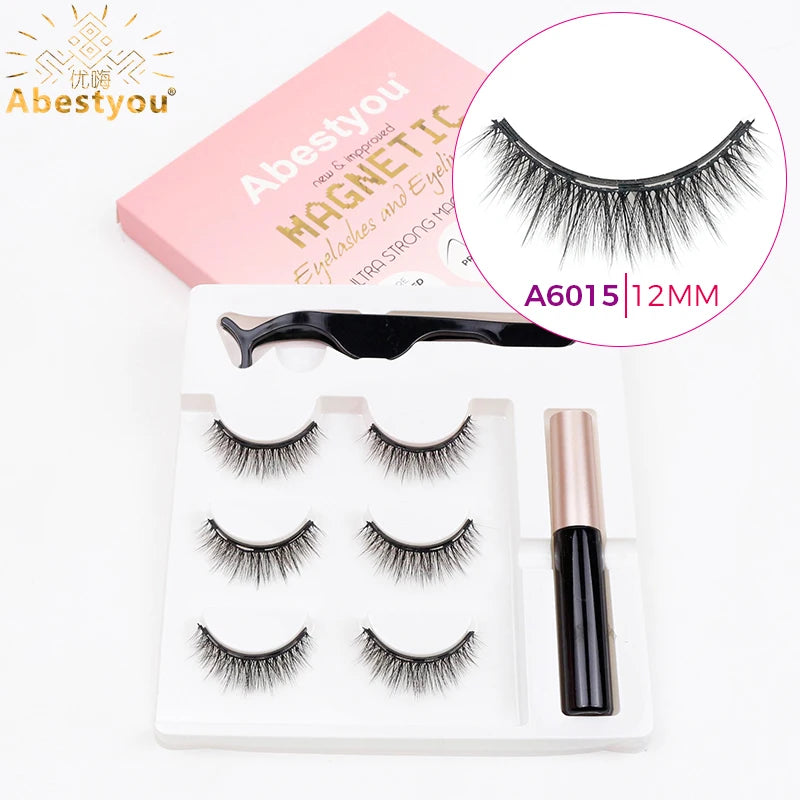 Abestyou Micro 5 Magnets Natural Long 3d 3pairs False Mink Magnetic Lashes With Eyeliner Tweezers Eyelashes Holder Makeup Kits