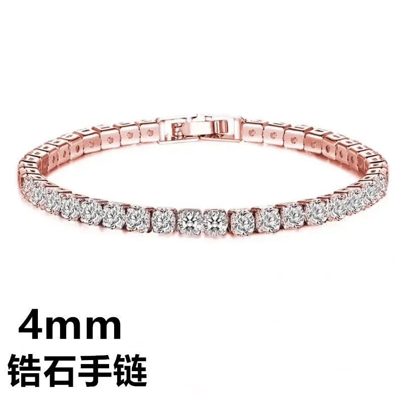 925 Silver Rose Gold Plated Tennis Bracelet 4mm Shiny Zirconia Bracelet
