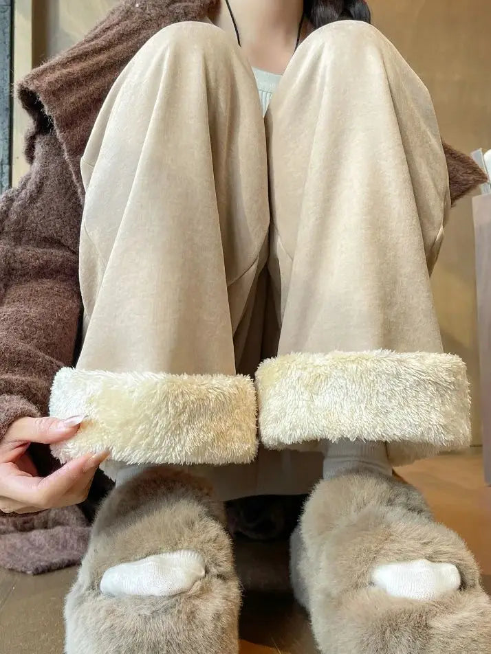 Women's Wide-Leg Trousers Autumn Winter Thick Straight-Leg Corduroy Trousers Versatile Breathable Warm Ideal Petite Frames - Azara