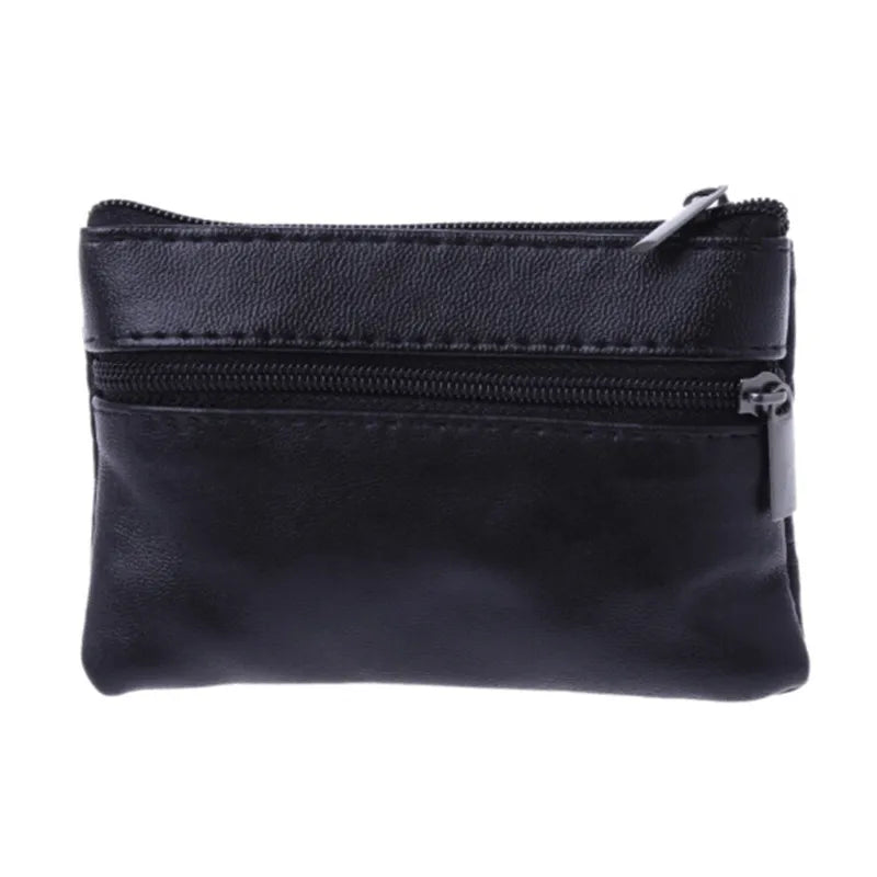 Black Leather Coins Purse Suitable For Men Women Mini Zipper Wallets Small Purses Female Purses Casual Card Holder Key Holders