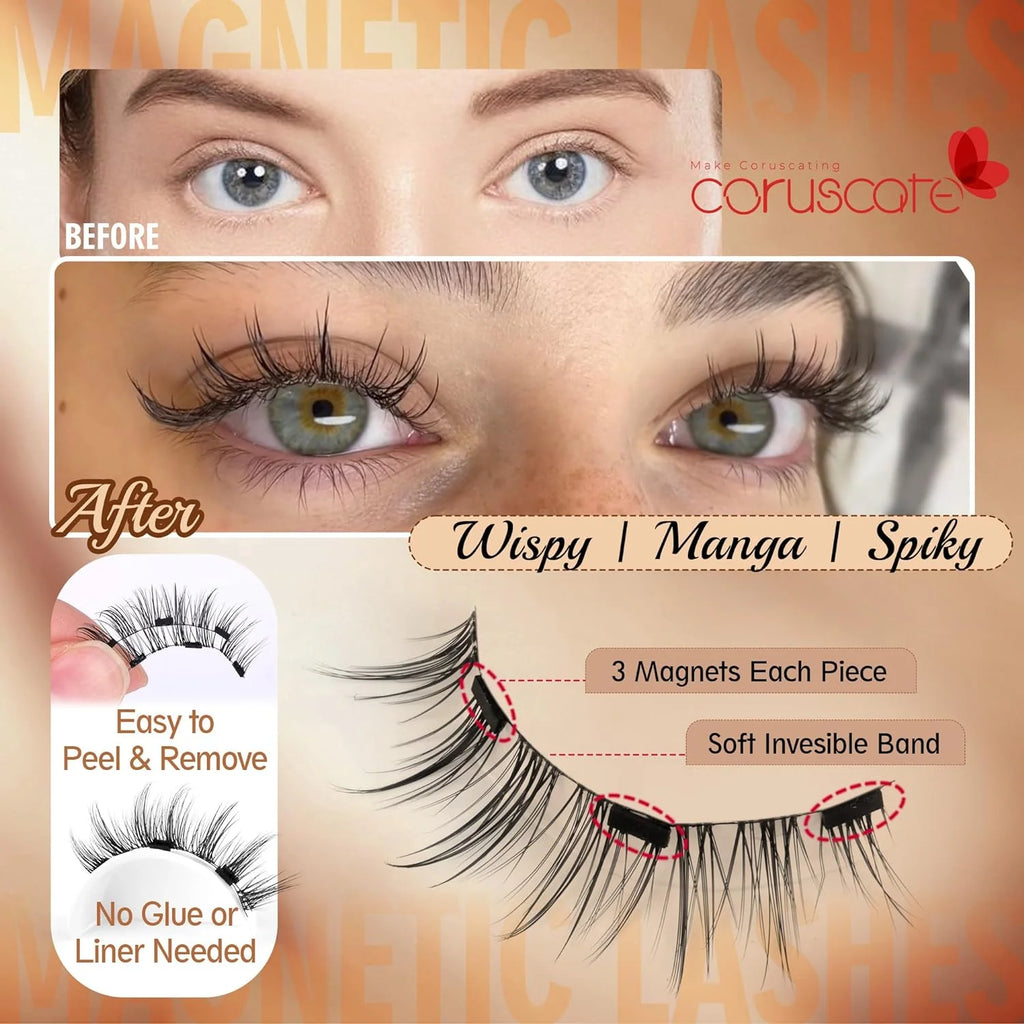 Magnetic Eyelashes 3Pcs Magnets No Glue Need Magnetic Lashes Private Label Soft Magnetic Eyelash Kit