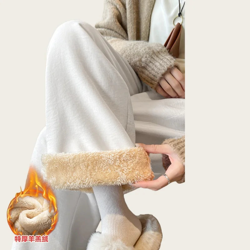 Women's Wide-Leg Trousers Autumn Winter Thick Straight-Leg Corduroy Trousers Versatile Breathable Warm Ideal Petite Frames - Azara