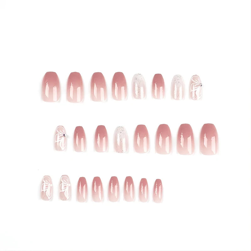 24Pcs Long-wearing Butterfly Rhinestone Nail Stickers with Gradient Sparkling Glitters for Stunning Nail Art