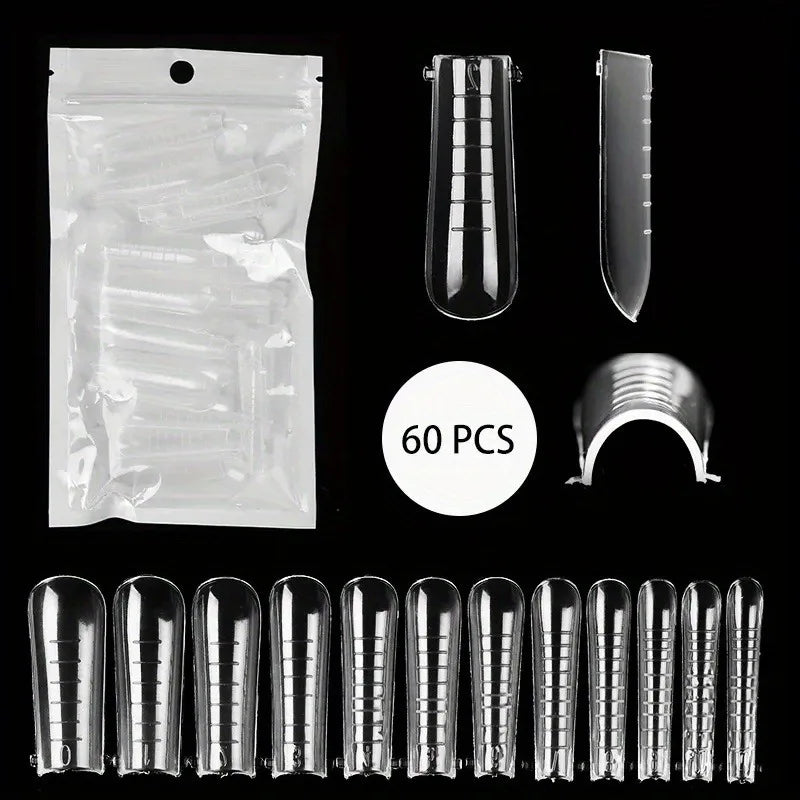 60Pcs/lot Extension False Nails Art Tips Acrylic Fake Finger UV Gel Polish Mold SculptedFullCover PressonManicures Supplies Tool