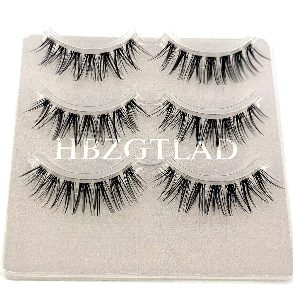 3pairs short Mink Lashes 3D Mink Eyelashes Invisible Band Natural Black Mink False Eyelash Full Strip cilios posticos Reusable