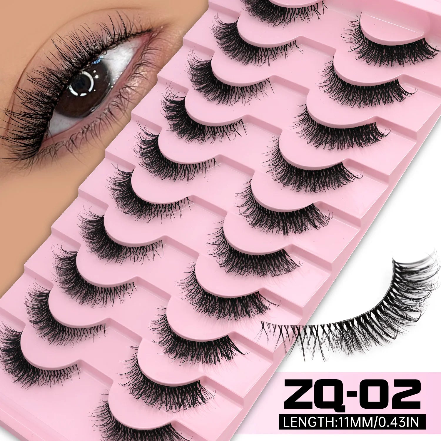 LASVIREY Cat Eye Lashes Natural Fluffy False Eyelashes Soft Wispy Natural Long Faux Mink Lashes Clear Band Lashes Extension
