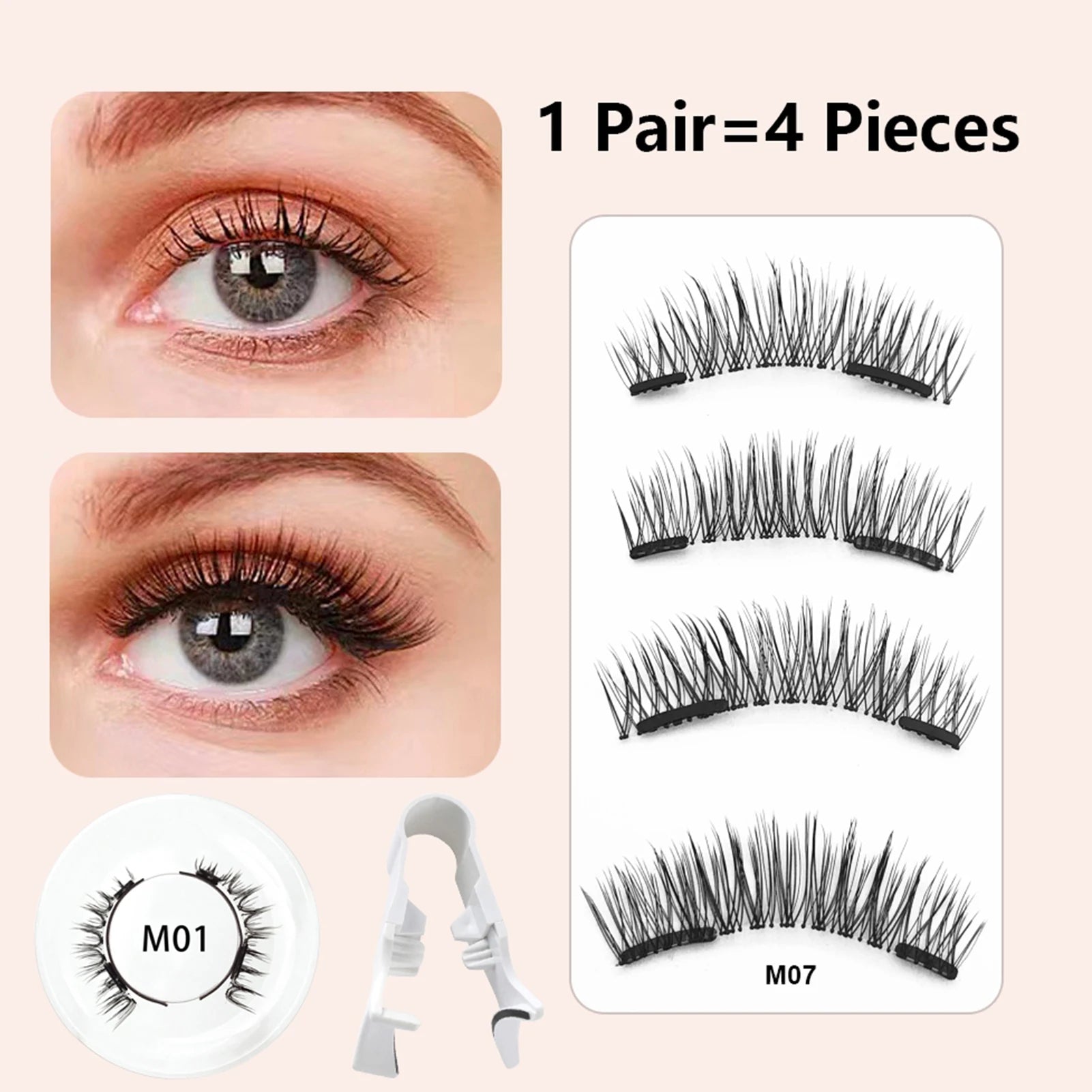Natural Magnetic Eyelash Handmade 3D Lashes strip False Eyelashes Glue-free Tweezers Set Reusable eyelashes for women Makeups