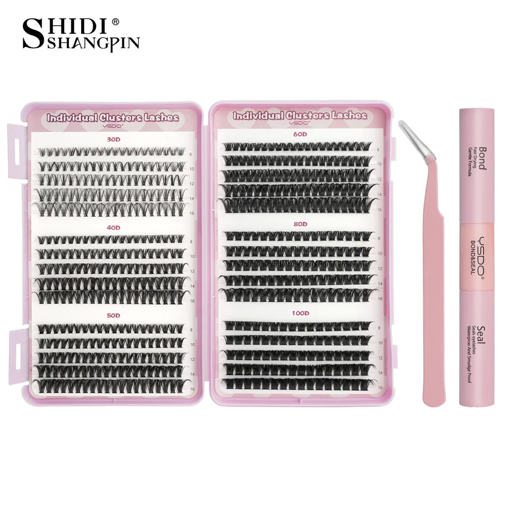 14/32 Rows Individual Lashes Kit Cluster Eyelash Diy Lash Extension Kit Cluster Lashes With Bond and Seal Glue Remover tweezer