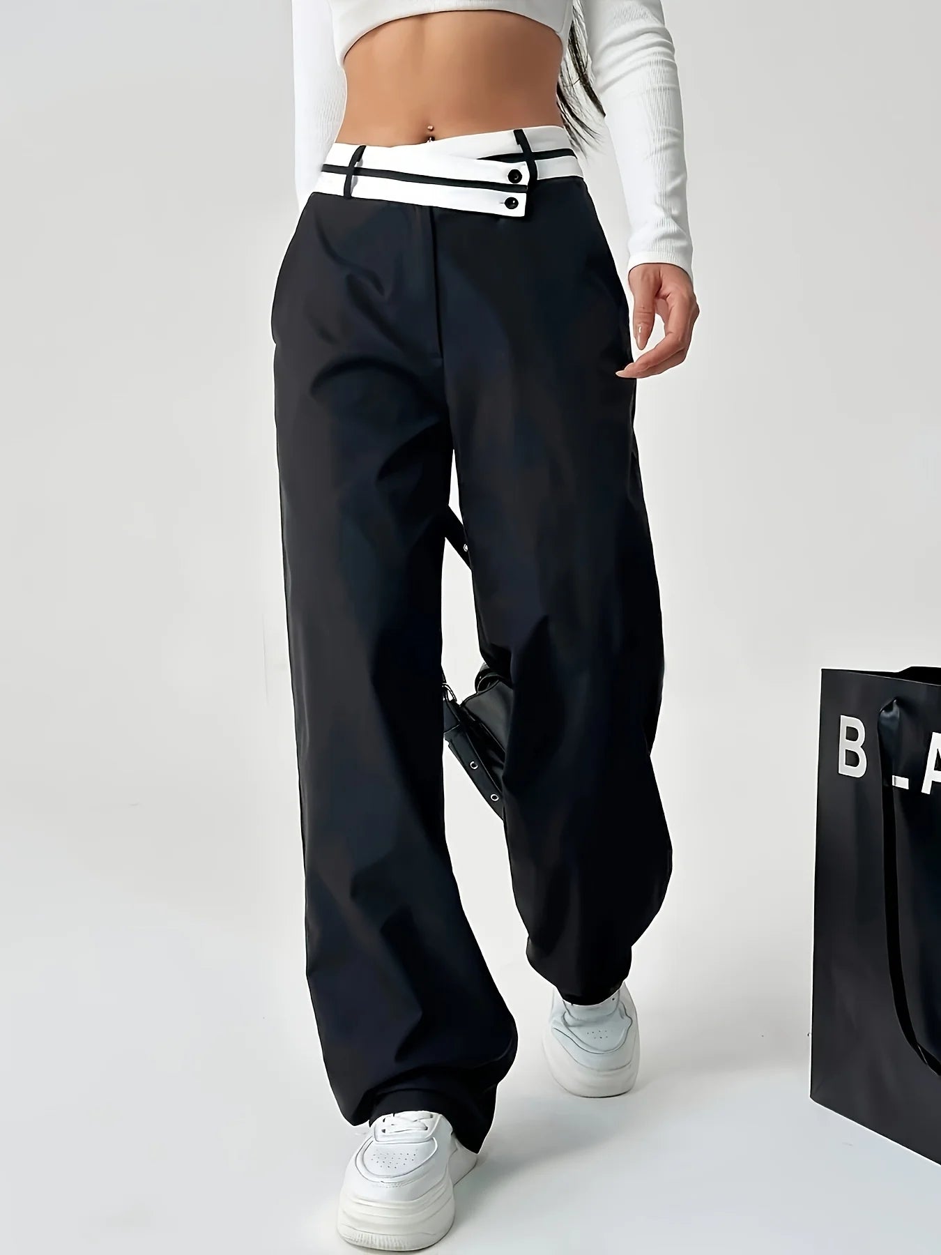 Women's Fashion High-Waisted Straight Elegant Pants Ladies Casual Solid Color Vintage Slimming Straight Leg Trousers - Azara