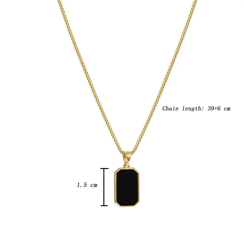 New Minimalist Rectangular Pendant Necklaces For Women Men Korean Black Epoxy Long Gold Color Metal Birthday Daily Gifts Jewelry