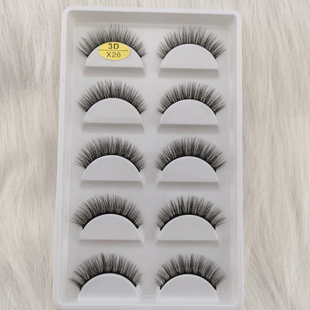 3D Mink False Eyelashes 5 Pairs Fluffy Volume Wispy Lashes Natural Looking  Strip Clusters for Party Daily Natural Nude Makeup