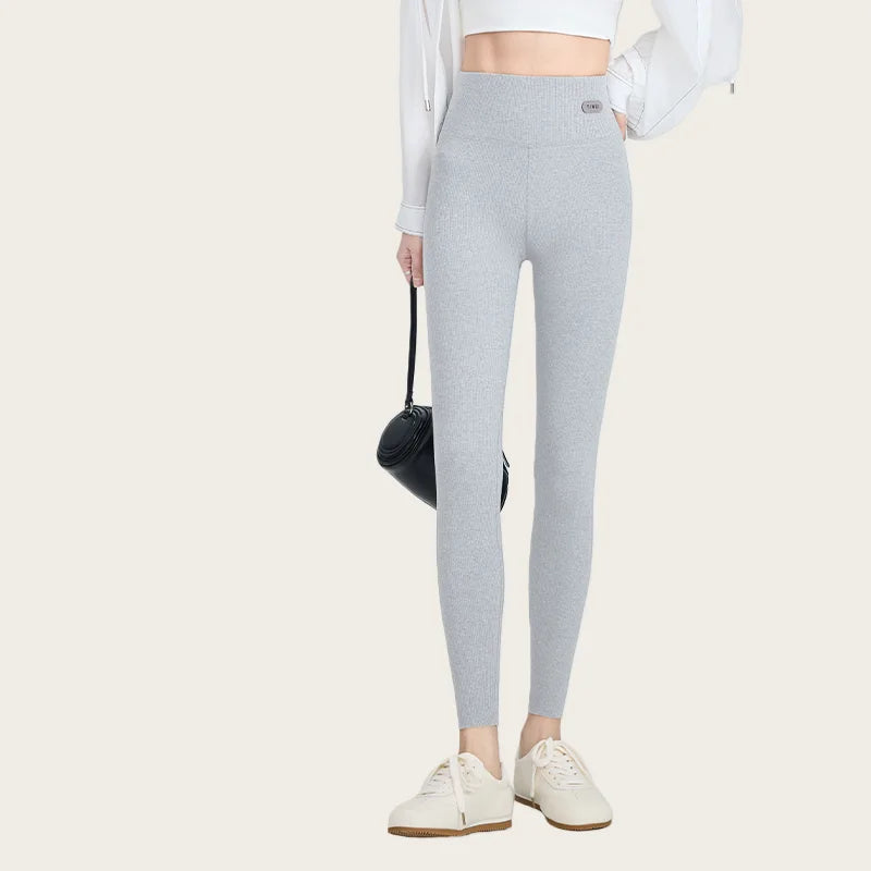 Women's High-Waisted Slimming Leggings Stripes Cotton-Feel Seamless Thermal Tights Soft Stretch Fabric