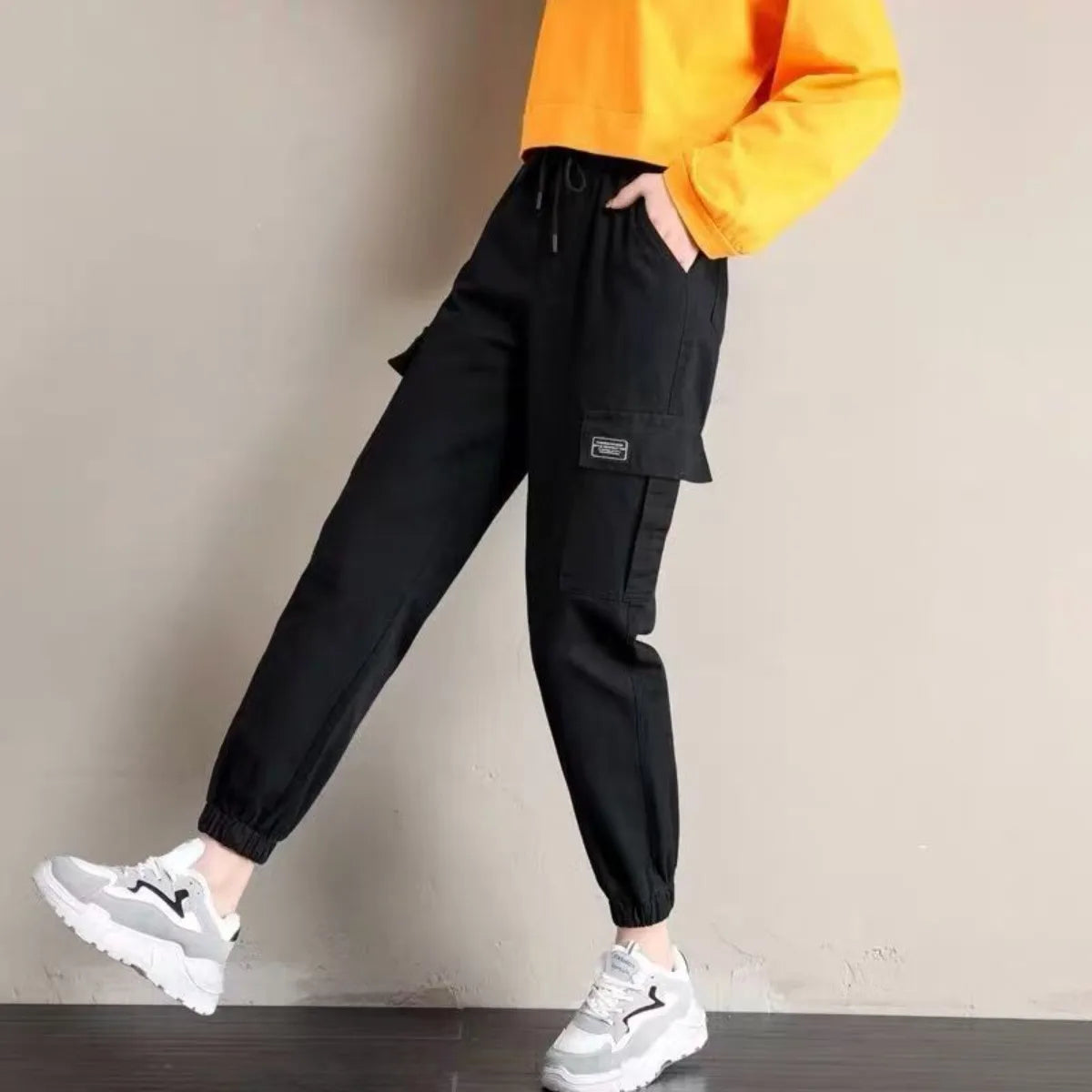 Women Pants Thin Style New Solid Casual Pockets Wide Leg Trousers Drawstring Fashion Ladies Straight Pants Versatile Trend - Azara