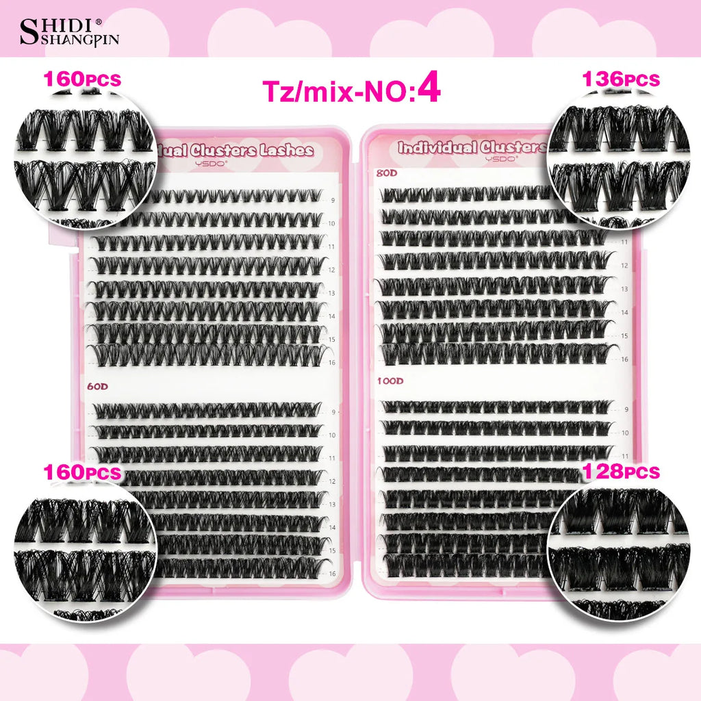14/32 Rows Individual Lashes Kit Cluster Eyelash Diy Lash Extension Kit Cluster Lashes With Bond and Seal Glue Remover tweezer