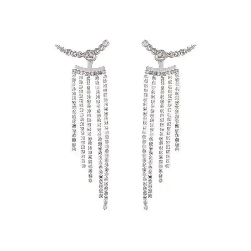 Luxury Women's Earrings Rhinestone Fringe Hanging Zircon Earrings New Shiny Wedding Statement Party Fashion Jewelry Gifts 2024