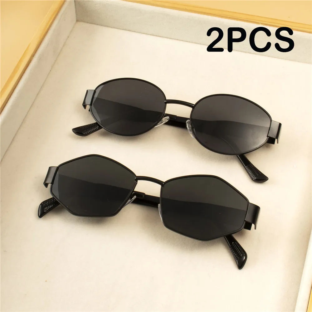 2PCS  Vintage Punk Style Sunglasses  Retro Round Metal Frame Women Sun Glasses Fashion Eyewear