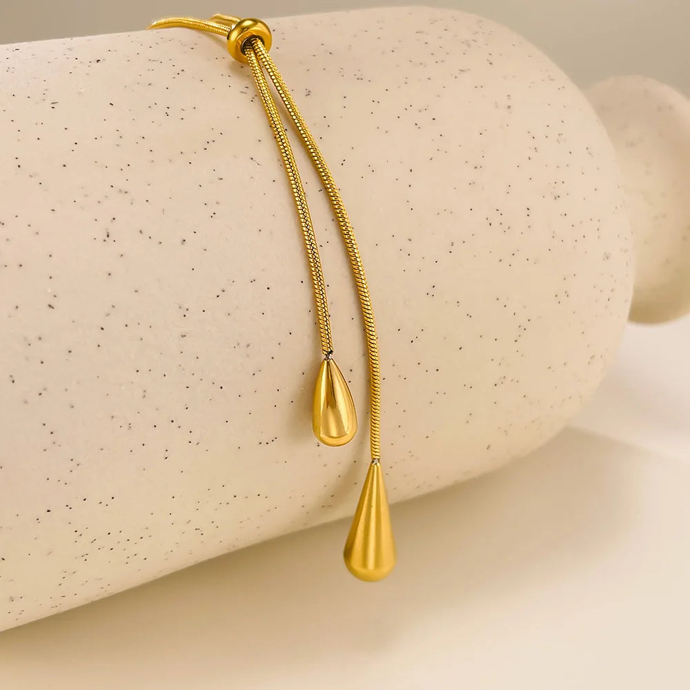 Europe and America Fashion Gold Color Stainless Steel Water Drop Tassel Pendant Necklace for Women Clavicle Chain Paty Jewelry