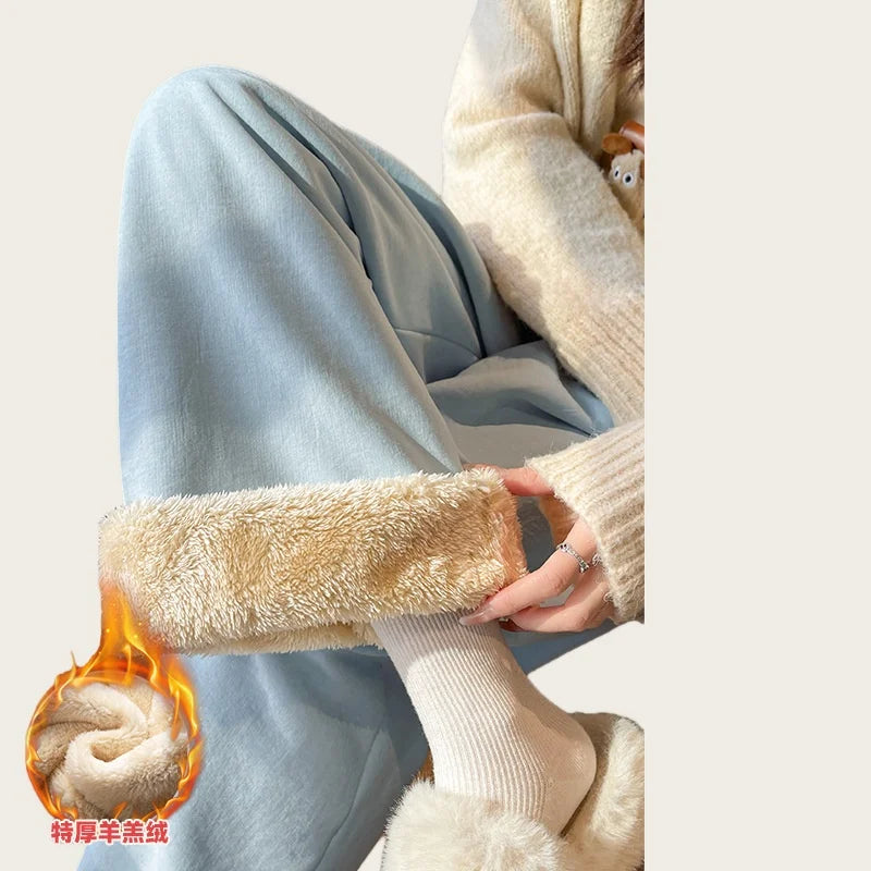 Women's Wide-Leg Trousers Autumn Winter Thick Straight-Leg Corduroy Trousers Versatile Breathable Warm Ideal Petite Frames - Azara