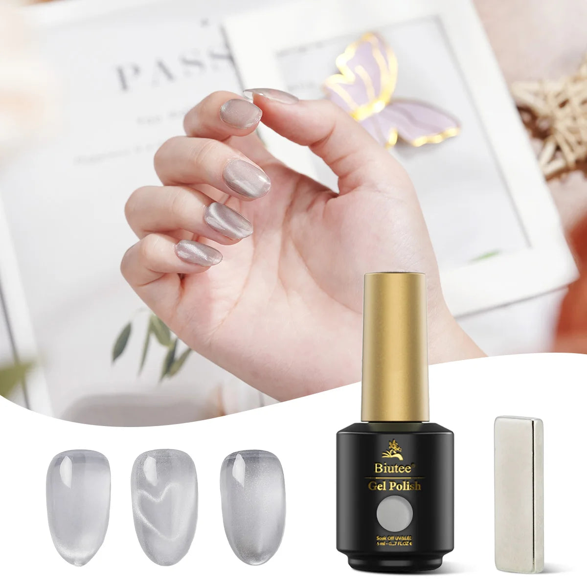 Biutee 8ML Nude Pink Red Cat Magnetic Gel Nail Polish Moonlight Ultra Shining Glitter Semi Permanent Soak Off UV LED Manicure