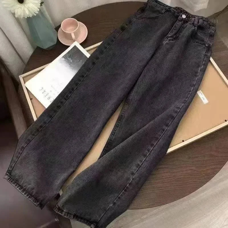 Streetwear New Fashion Vein Bloom Selvedge Printing Baggy Jeans Women Y2K Hip Hop Retro Popular Casual High Waist Wide Leg Pants