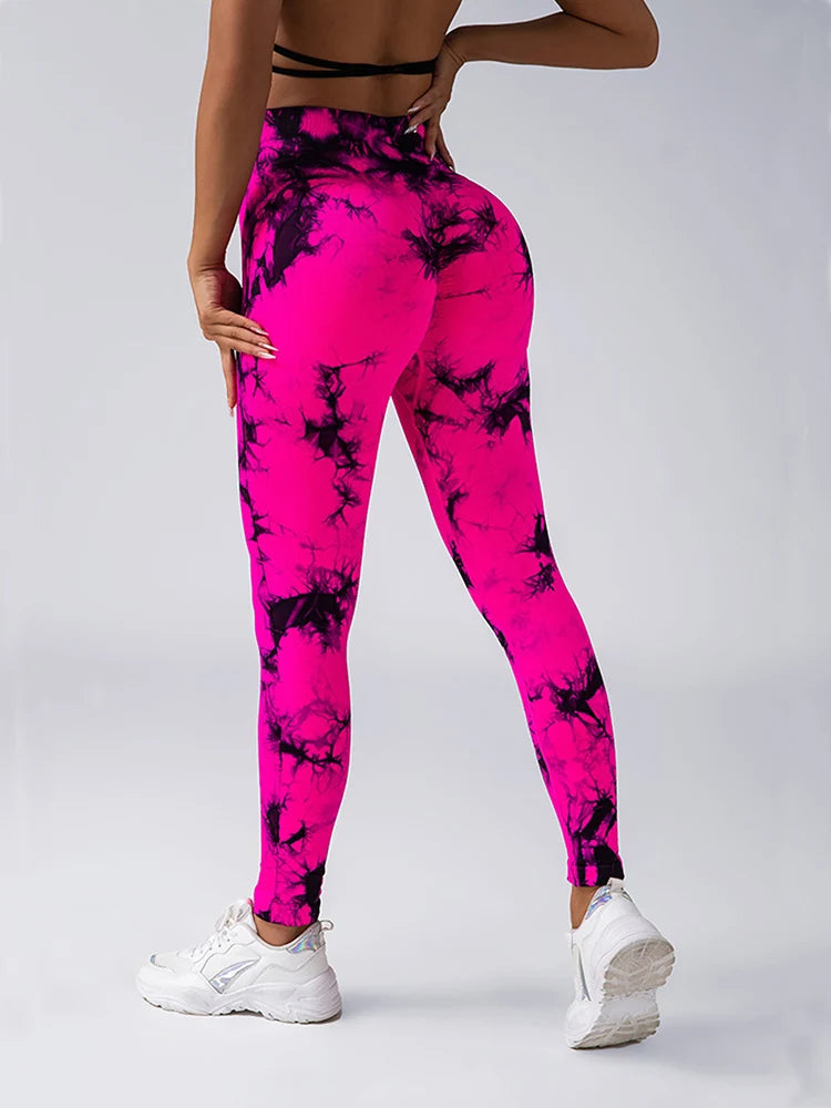 Tights Women Tie Dye Leggings High Waist Lifts Butt Tummy Control Push Up Seamless Yoga pants Ladies Workout Gym Clothing
