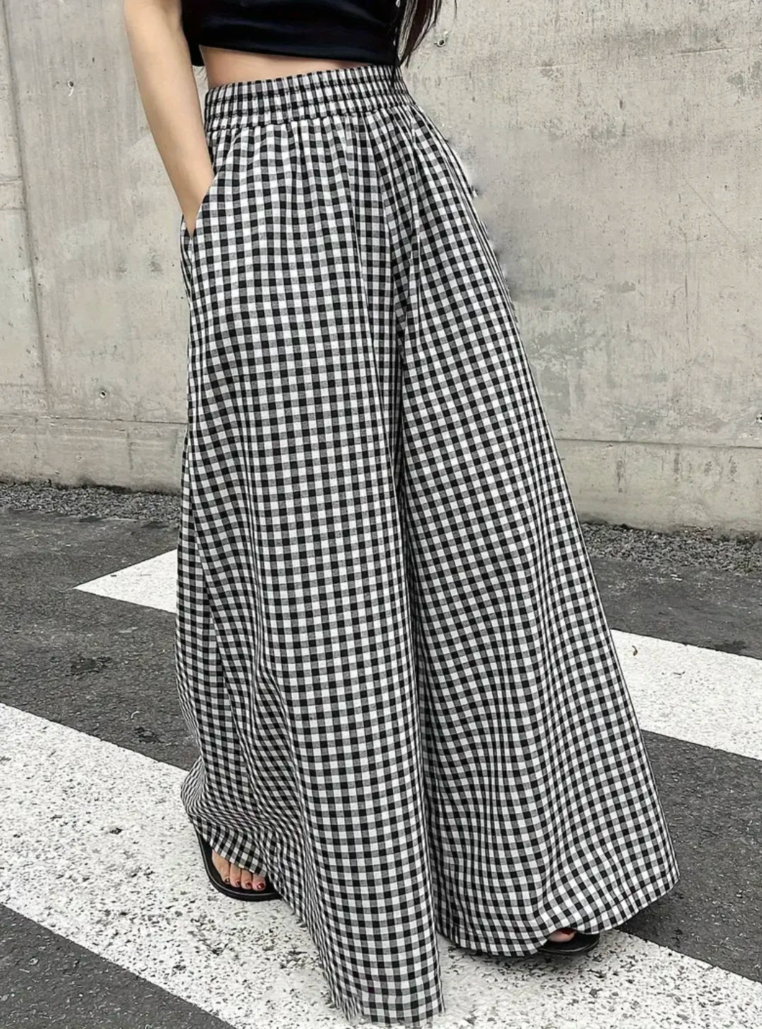 Womens plaid casual fashion elegant JapaneseKorean European and American autumn and winter pants - Azara