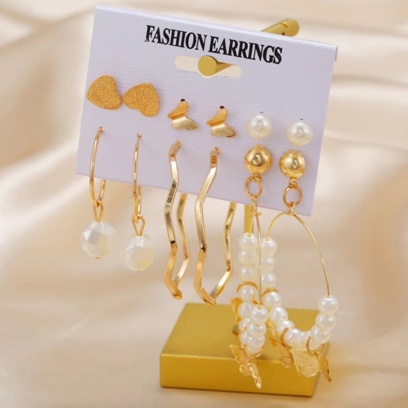 LATS Bohemian Snake Butterfly Drop Earrings Set For Women Pearl Acrylic Dangle Earrings 2021 Trend Set of Earrings Jewelry