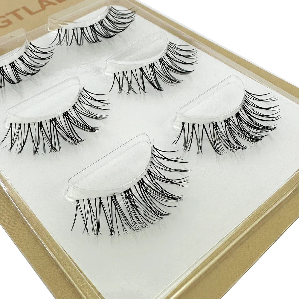 3pairs short Mink Lashes 3D Mink Eyelashes Invisible Band Natural Black Mink False Eyelash Full Strip cilios posticos Reusable