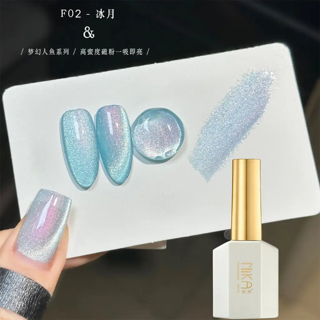 NIKA Dreamy Mermaid Tears Cat Eye Series Gel Nail Polish 15ml Semi Permanent Soak Off UV LED Ice Moon Magnetic Cat Eye Gel